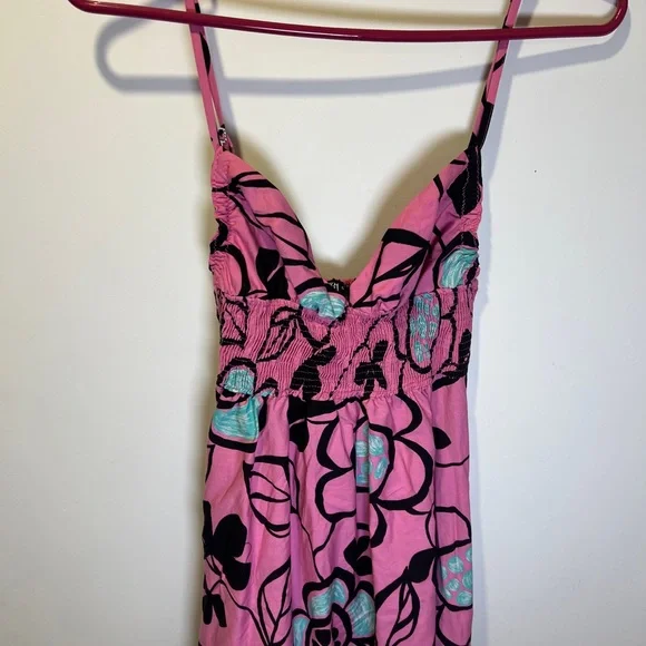 Zara Pink Blue and Black Printed Maxi Poplin Dress size XS - Picture 8 of 10